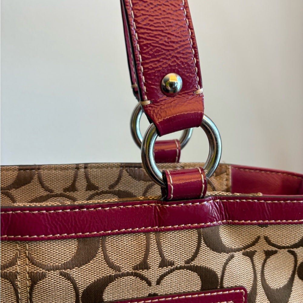 Coach Beige Signature Canvas Tote with Pink Trim - Picture 8 of 8